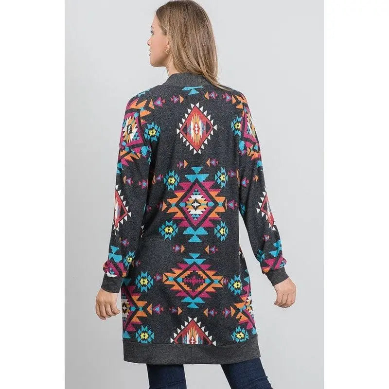 Aztec and solid open cardigan LECCE