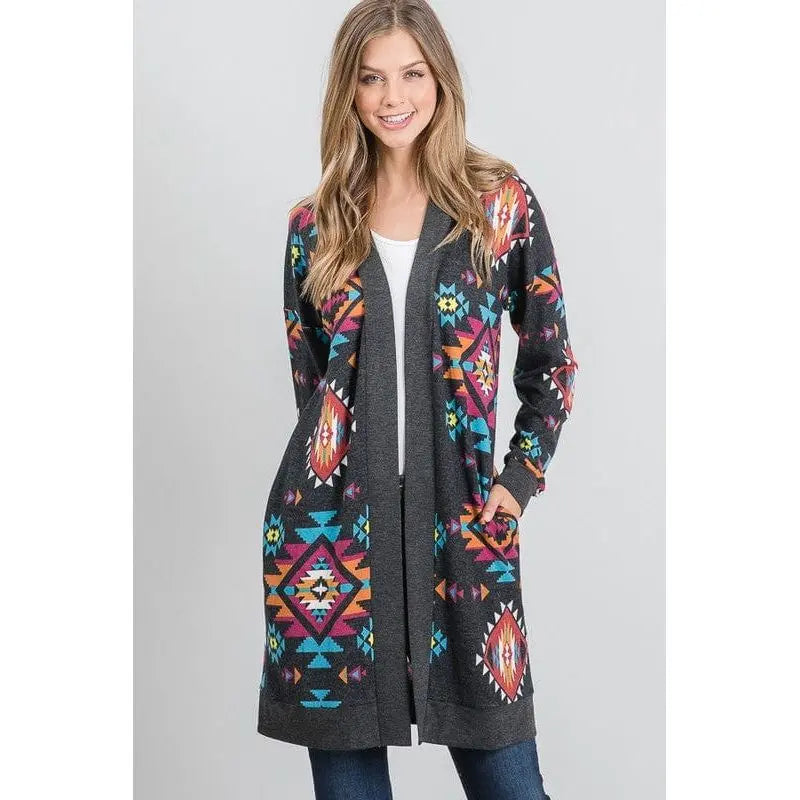 Aztec and solid open cardigan LECCE