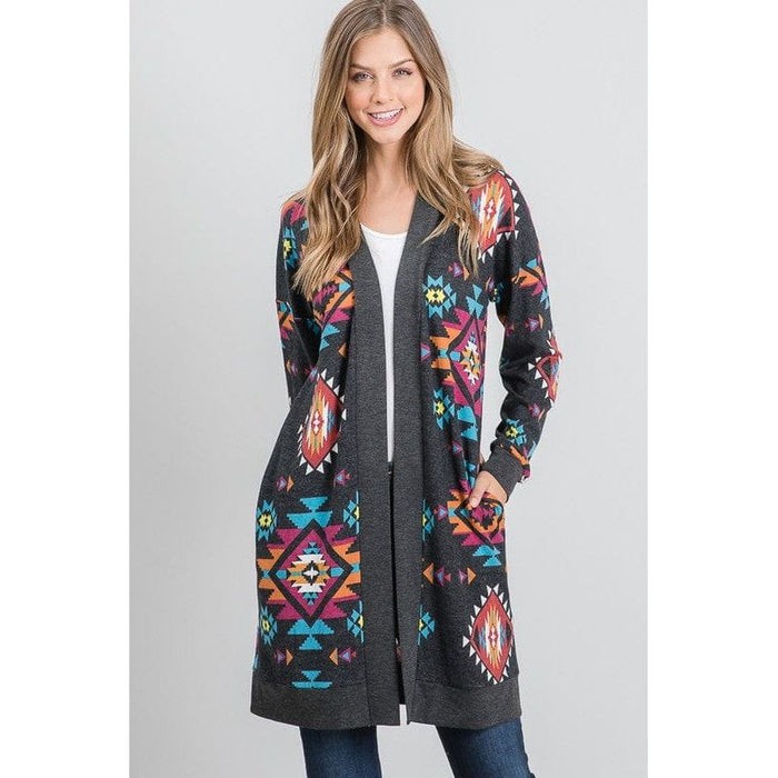 Aztec and solid open cardigan — LECCE