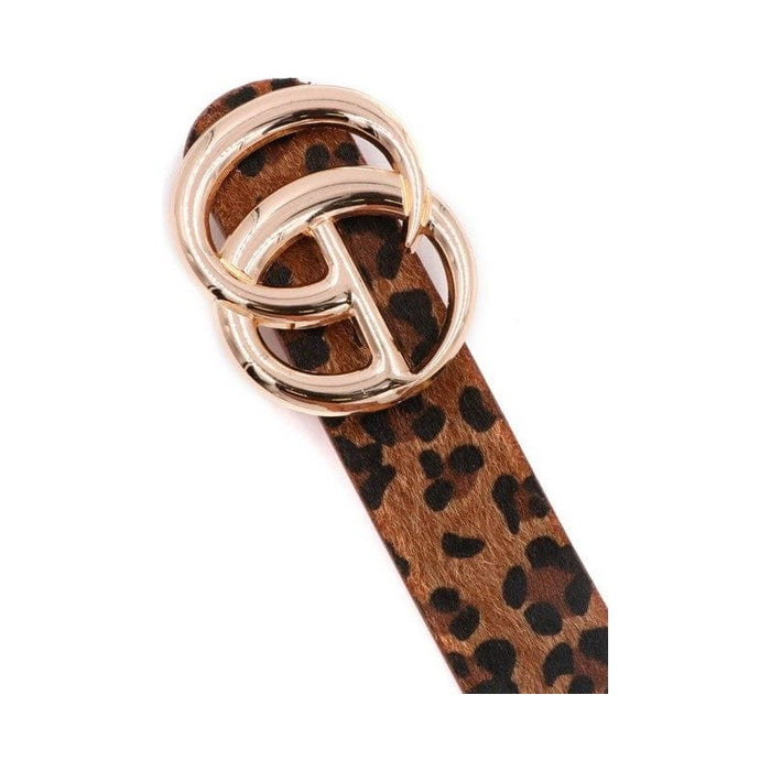 Cinturón con hebilla de anilla metálica y estampado de leopardo de pelo sintético Ancho