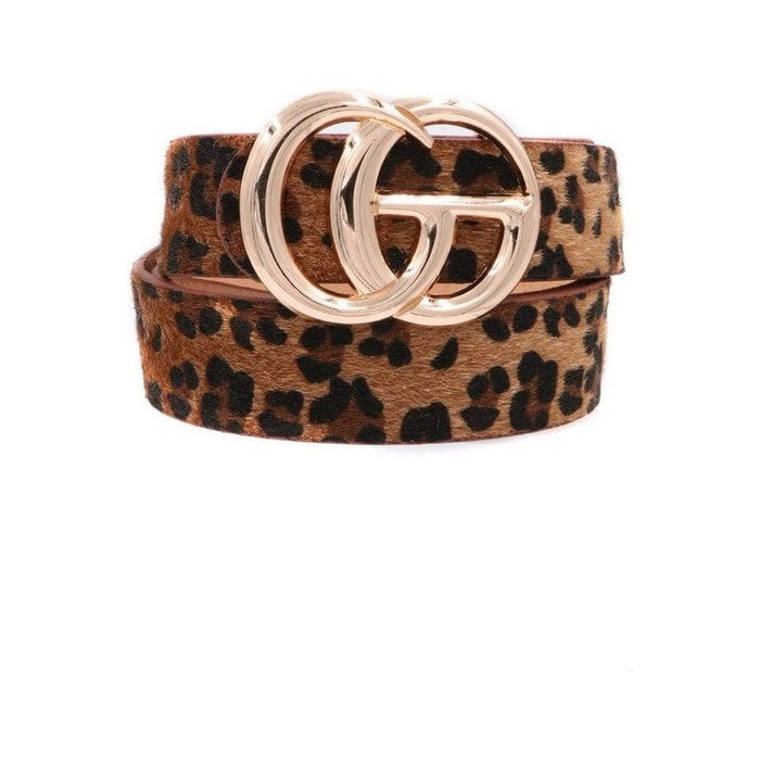 Faux fur leopard print metal ring buckle belt Width