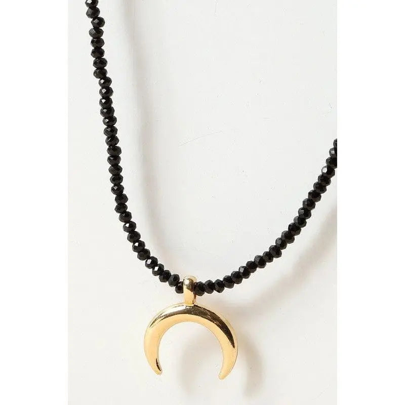 Collar Corto Con Cuentas De Vidrio Charm Media Luna