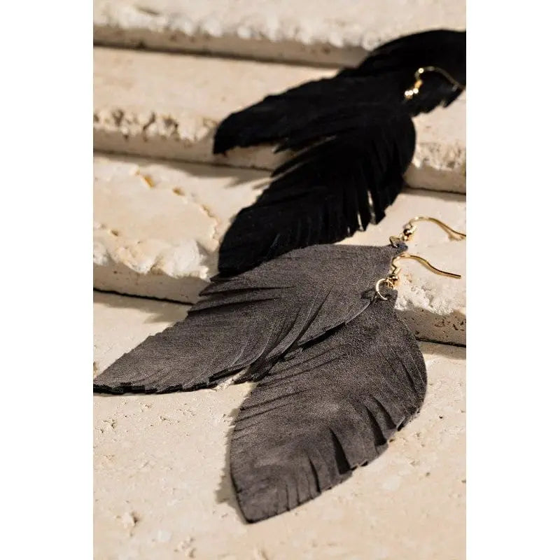 Genuine Leather Leaf Earrings