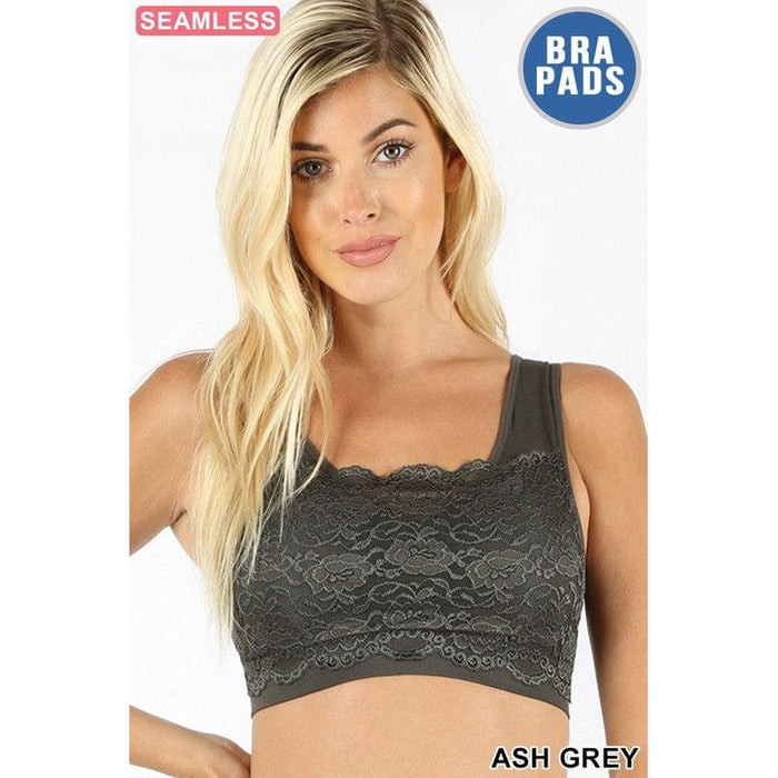 Seamless bra top with front lace cover