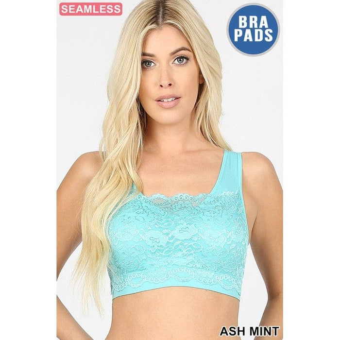 Seamless bra top with front lace cover