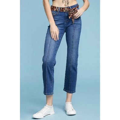 CROPPED STRAIGHT LEG WITH LEOPARD CHEETAH SASH/BELT JEANS