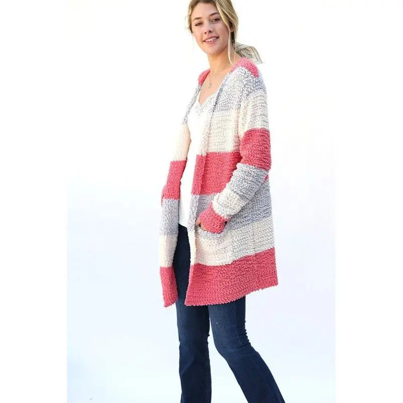 MULTI COLOR STRIPED POPCORN CARDIGAN LECCE