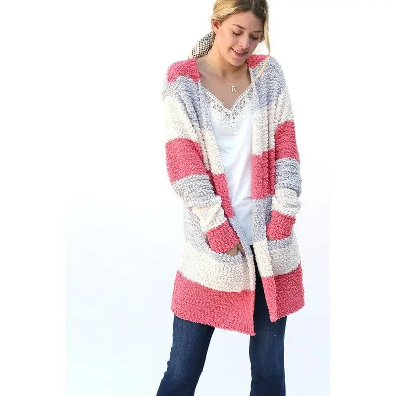MULTI COLOR STRIPED POPCORN CARDIGAN LECCE