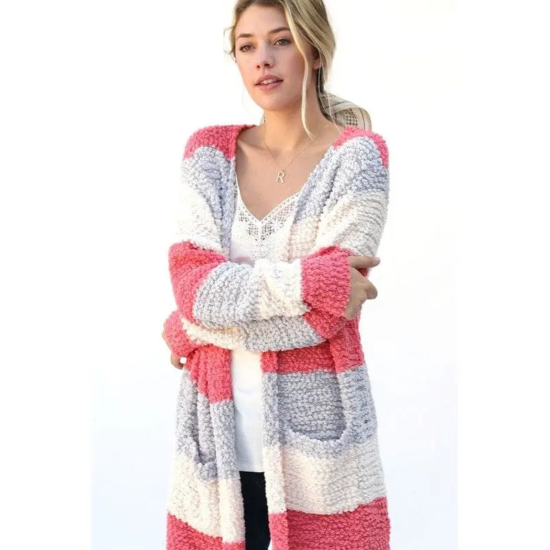 MULTI COLOR STRIPED POPCORN CARDIGAN LECCE
