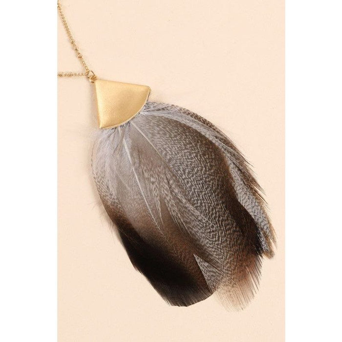 Feather Metal Pendant Long Necklace