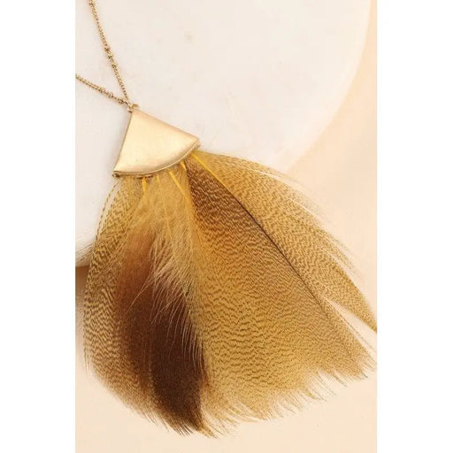 Feather Metal Pendant Long Necklace