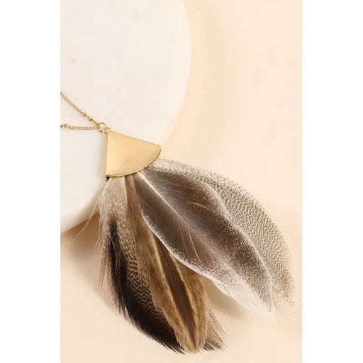 Feather Metal Pendant Long Necklace