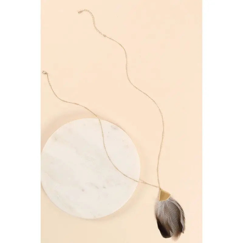 Feather Metal Pendant Long Necklace