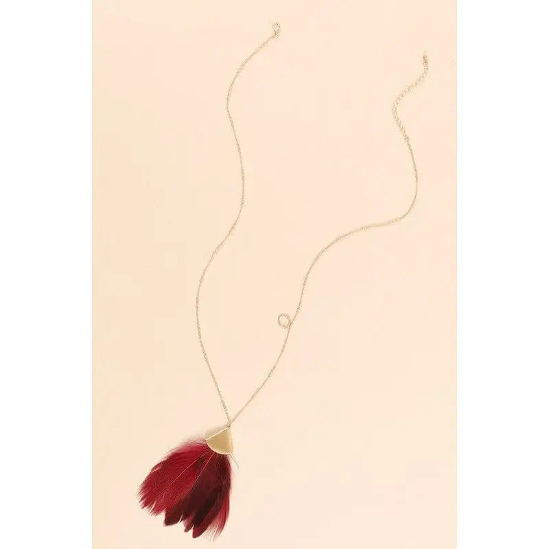 Feather Metal Pendant Long Necklace