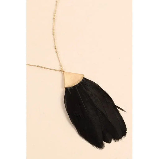 Feather Metal Pendant Long Necklace