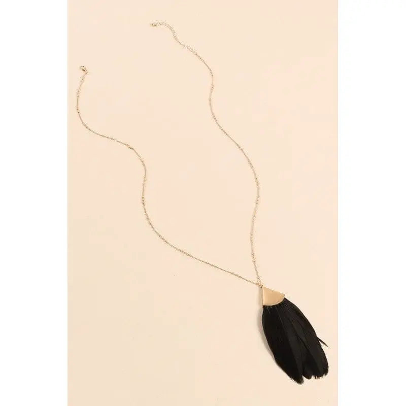 Feather Metal Pendant Long Necklace