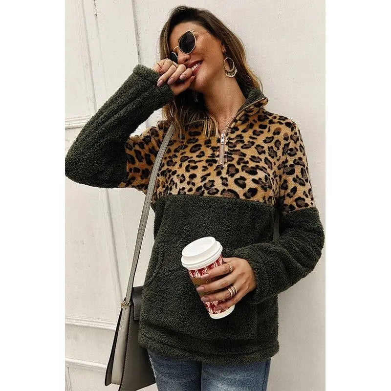 Fleece teddy leopard patched pullover LECCE