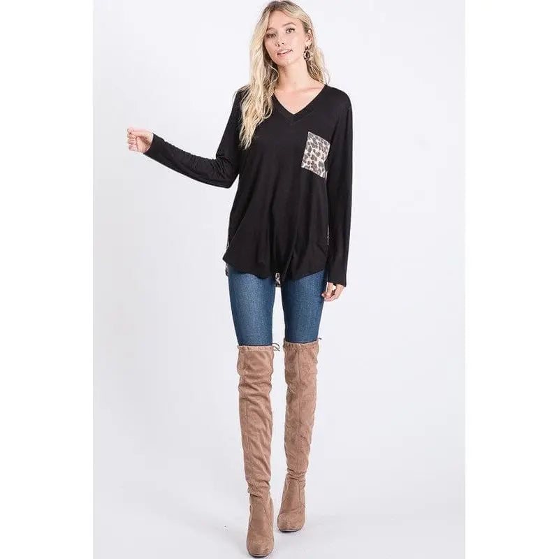 Animal leopard and solid contrast top LECCE