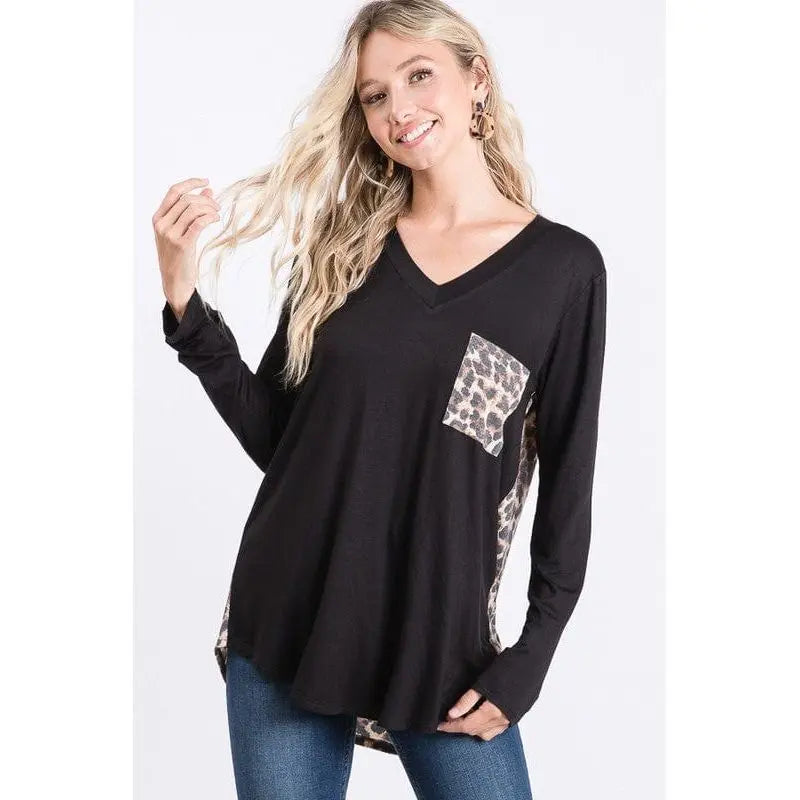Animal leopard and solid contrast top LECCE