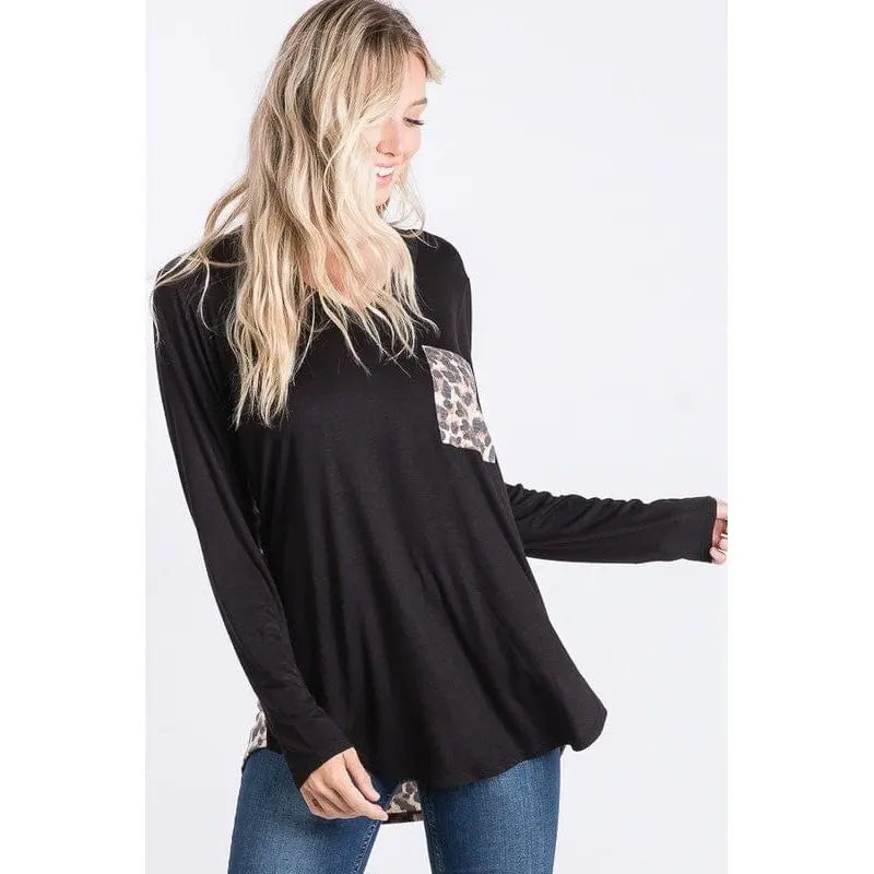 Animal leopard and solid contrast top LECCE
