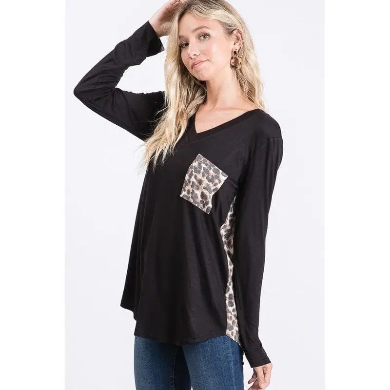 Animal leopard and solid contrast top LECCE