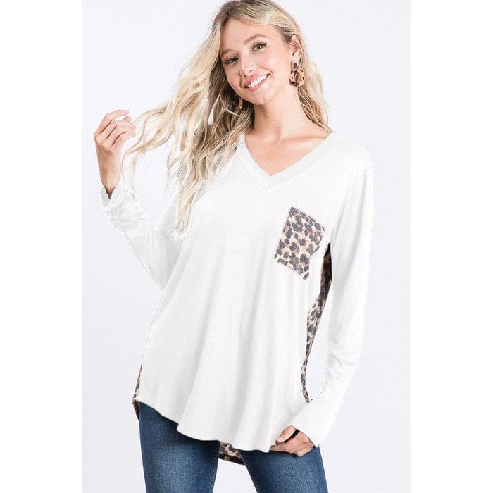 Animal leopard and solid contrast top
