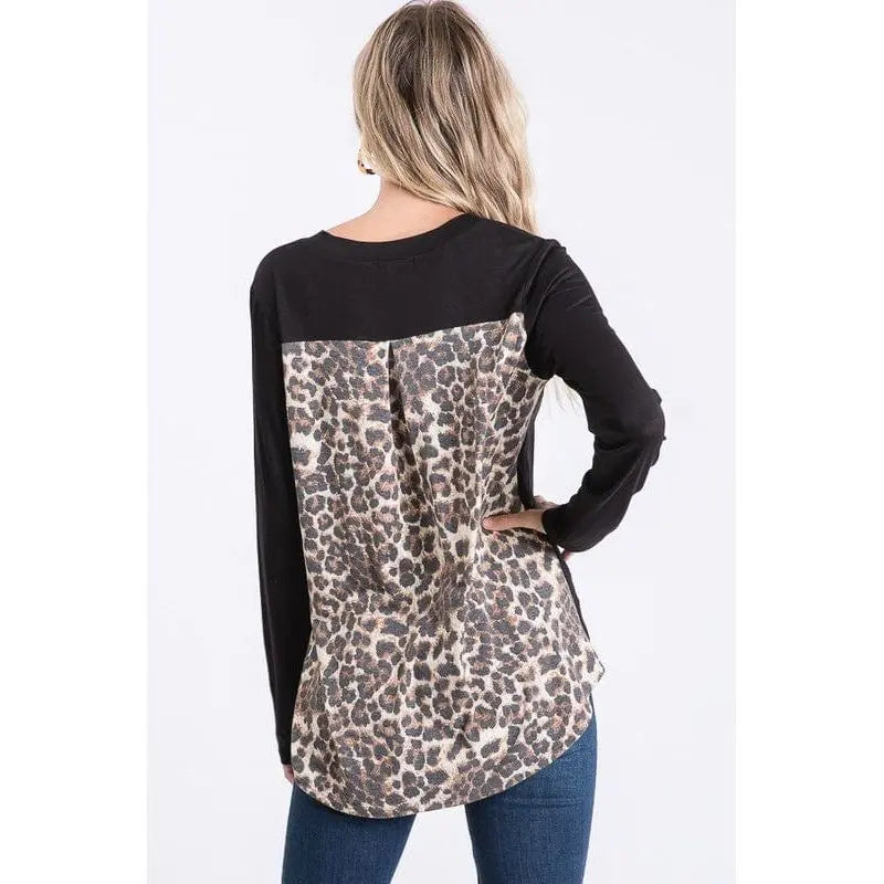 Animal leopard and solid contrast top LECCE
