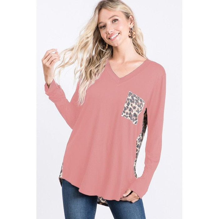 Animal leopard and solid contrast top