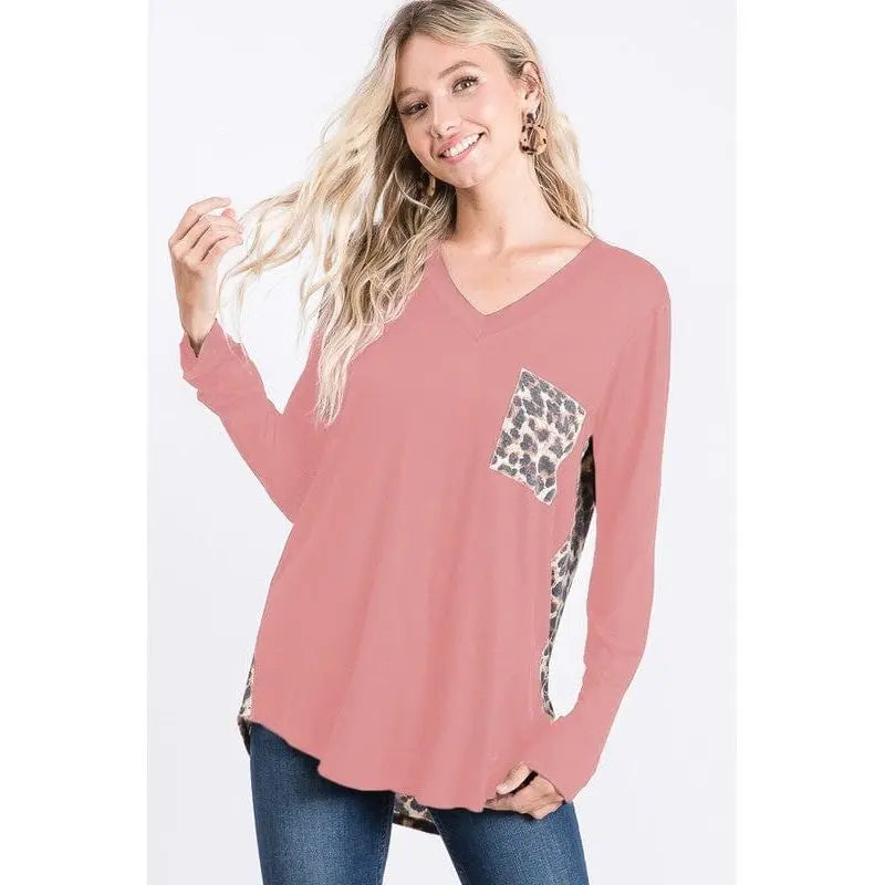 Animal leopard and solid contrast top LECCE