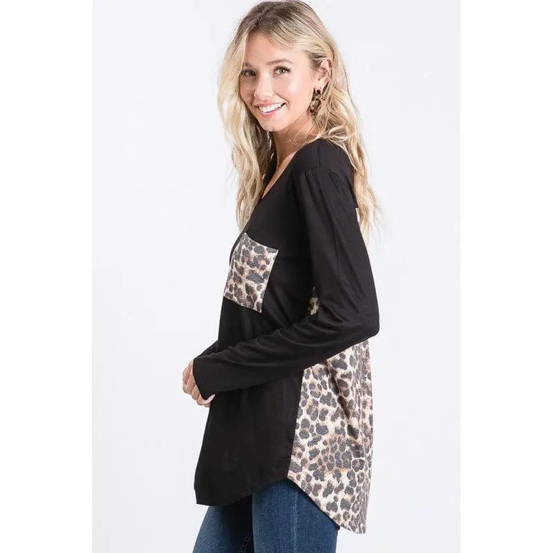 Animal leopard and solid contrast top LECCE