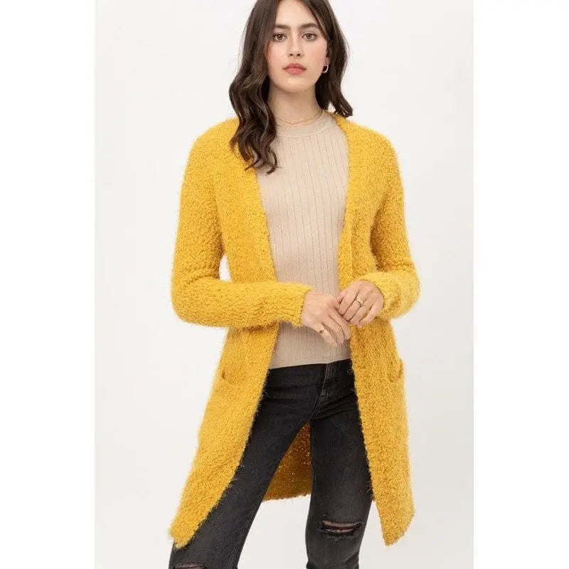 Popcorn Eyelash Open Front Long Line Cardigan Love tree