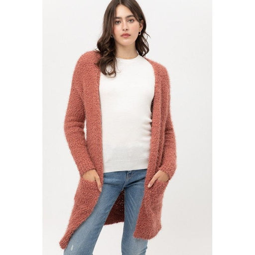 Popcorn Eyelash Open Front Long Line Cardigan Love tree