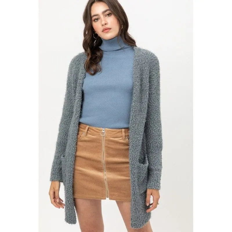 Popcorn Eyelash Open Front Long Line Cardigan Love tree