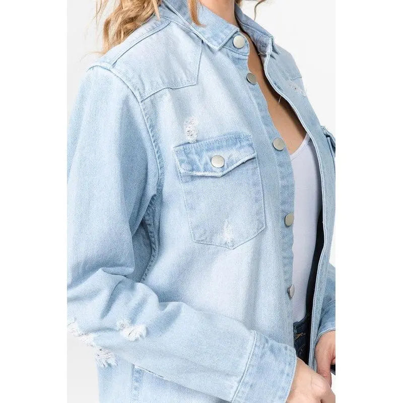 Distressed Denim Shirts Jacket American Bazi