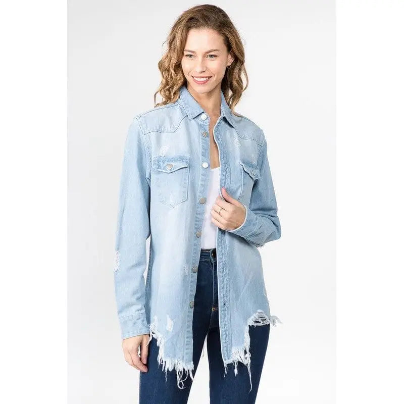 Distressed Denim Shirts Jacket American Bazi