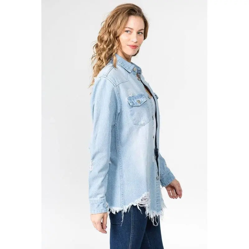 Distressed Denim Shirts Jacket American Bazi