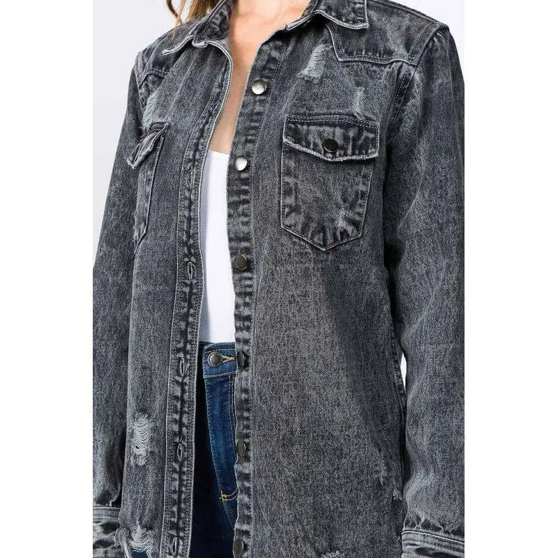 Distressed black shirt style jacket American Bazi