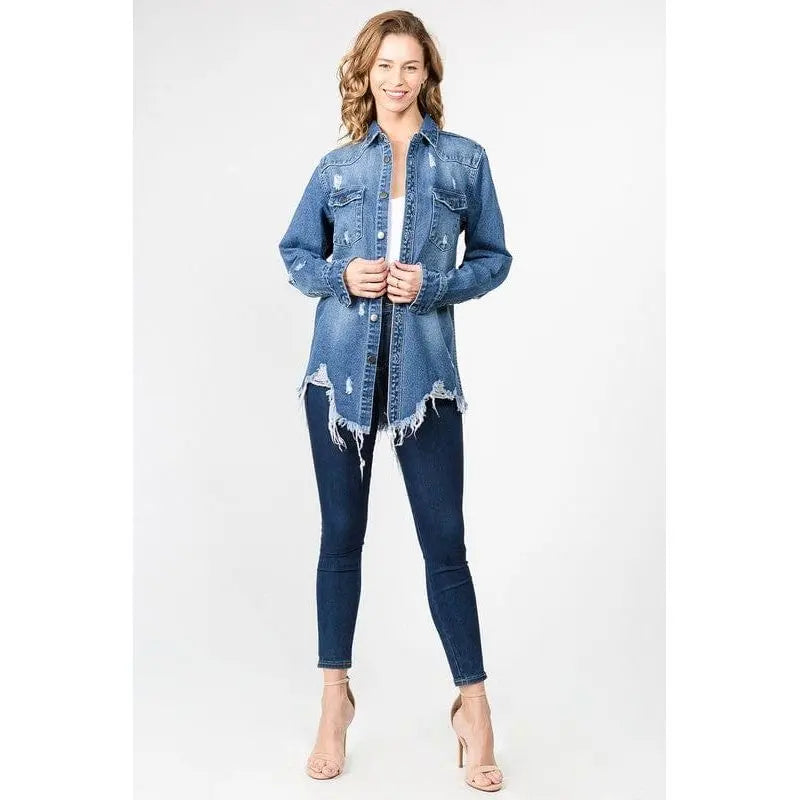 Distressed Denim Shirts Jacket American Bazi