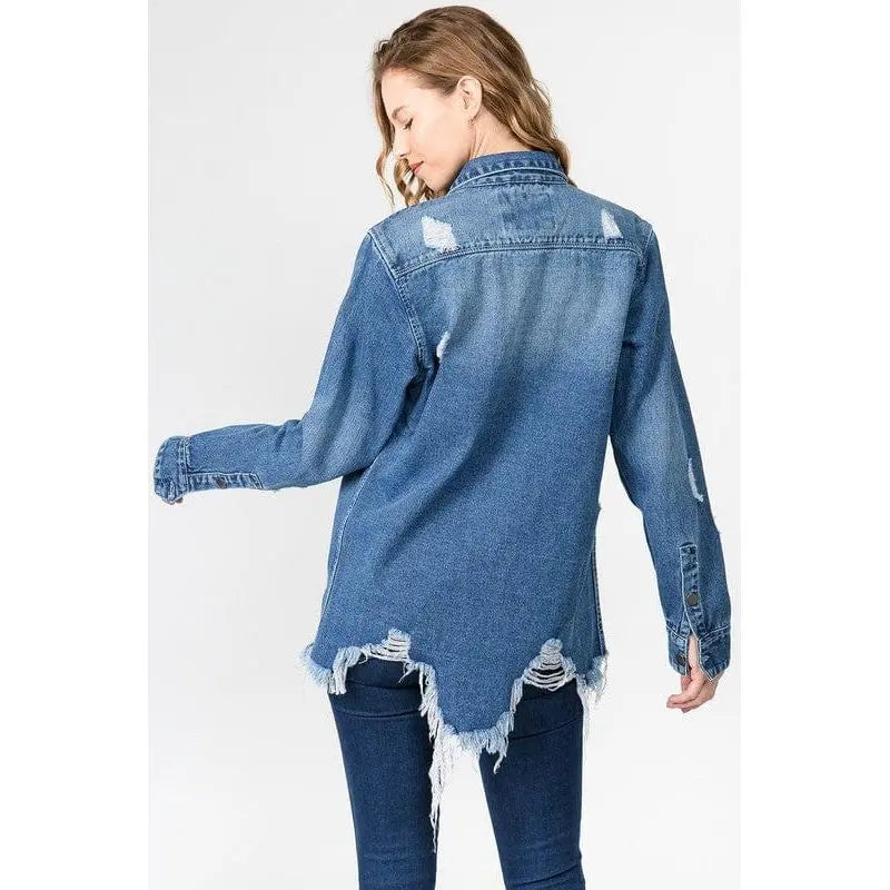 Distressed Denim Shirts Jacket American Bazi