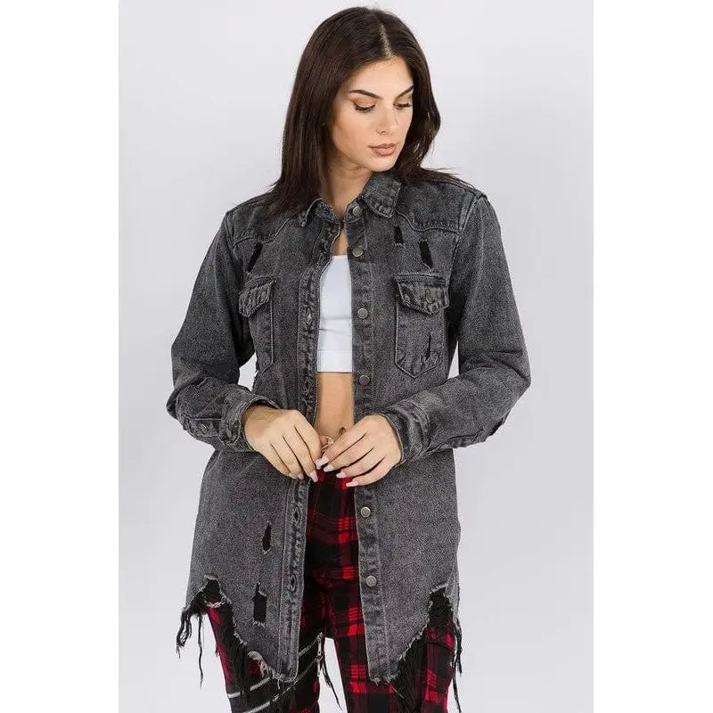 Distressed black shirt style jacket American Bazi