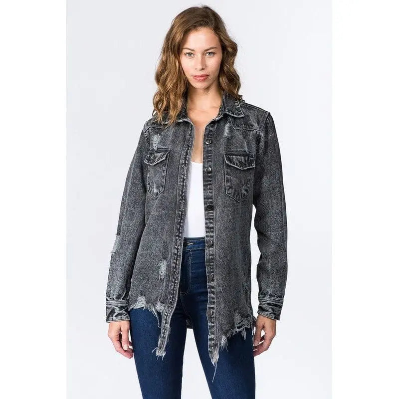 Distressed black shirt style jacket American Bazi
