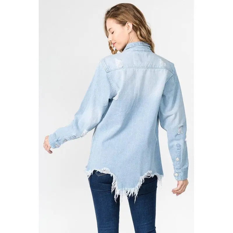 Distressed Denim Shirts Jacket American Bazi
