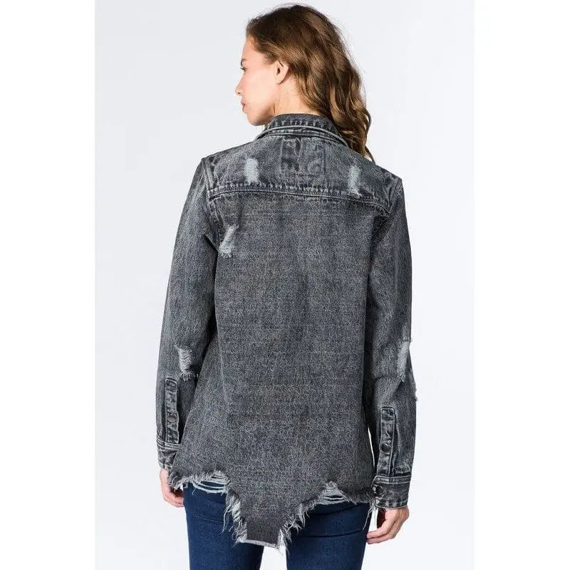Distressed black shirt style jacket American Bazi