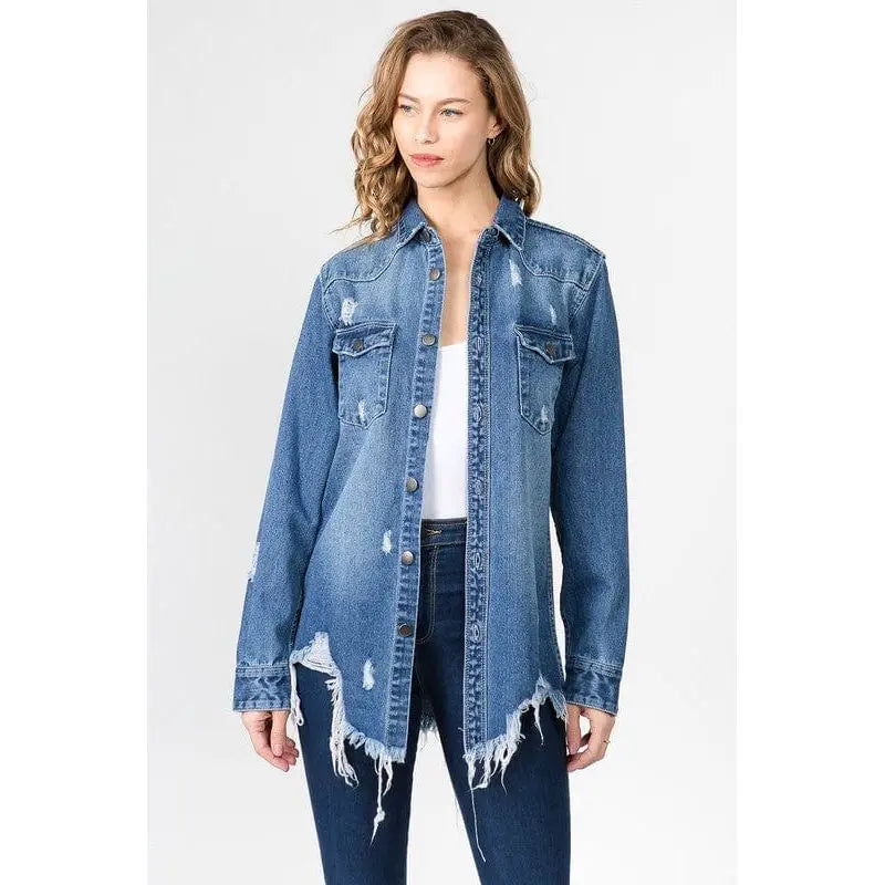 Distressed black shirt style jacket American Bazi