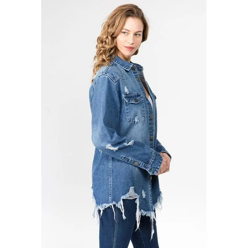 Distressed Denim Shirts Jacket American Bazi