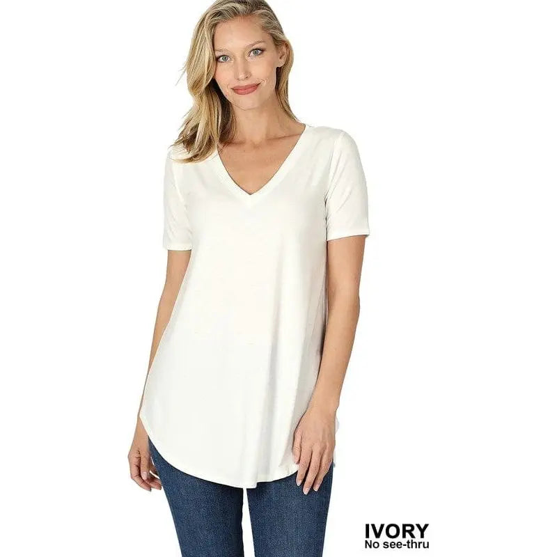 Short sleeve v-neck round hem t-shirt LECCE