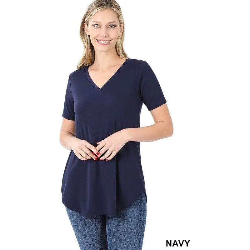 Short sleeve v-neck round hem t-shirt LECCE