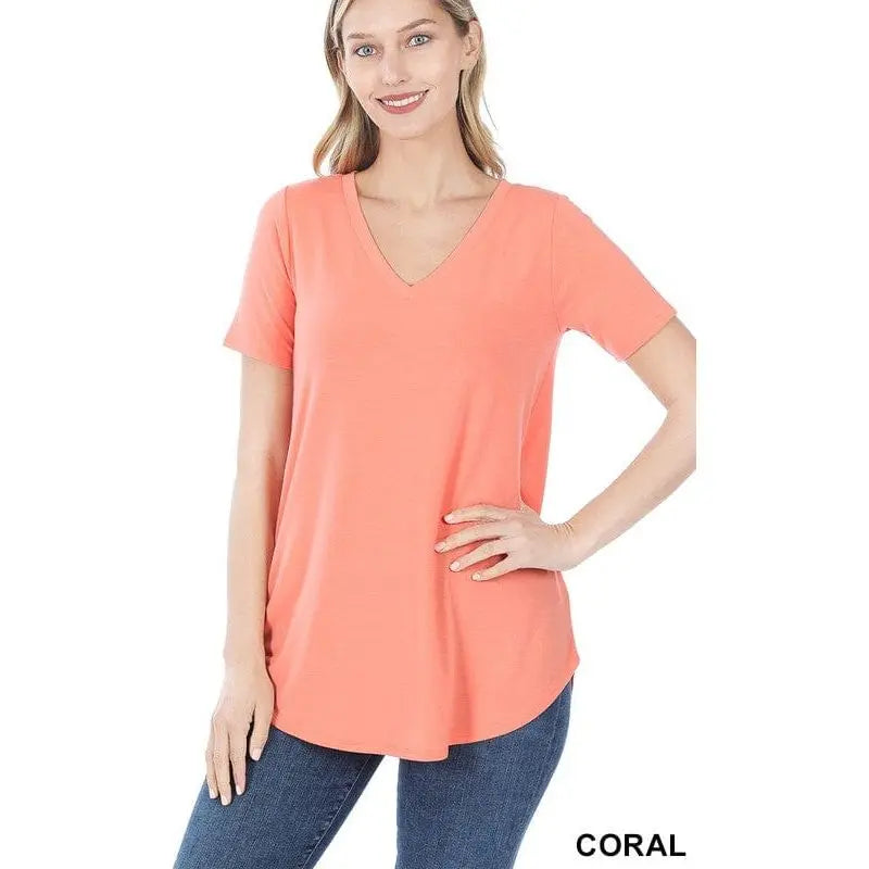 Short sleeve v-neck round hem t-shirt LECCE