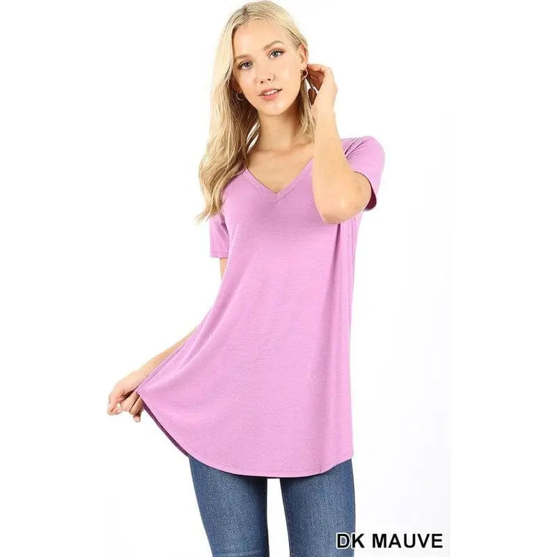 Short sleeve v-neck round hem t-shirt LECCE