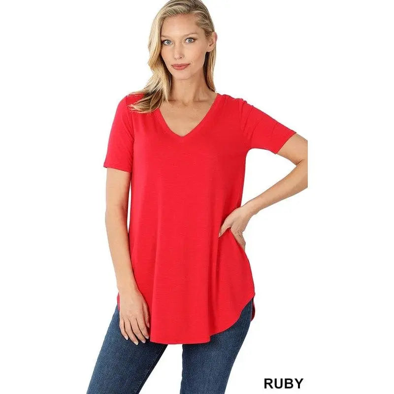 Short sleeve v-neck round hem t-shirt LECCE
